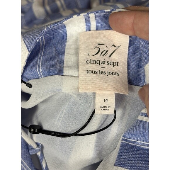 5 a 7 Cinq a Sept Addy Maxi Dress Blue White Stripe 14 Ruffled Halter Neck - Picture 4 of 12